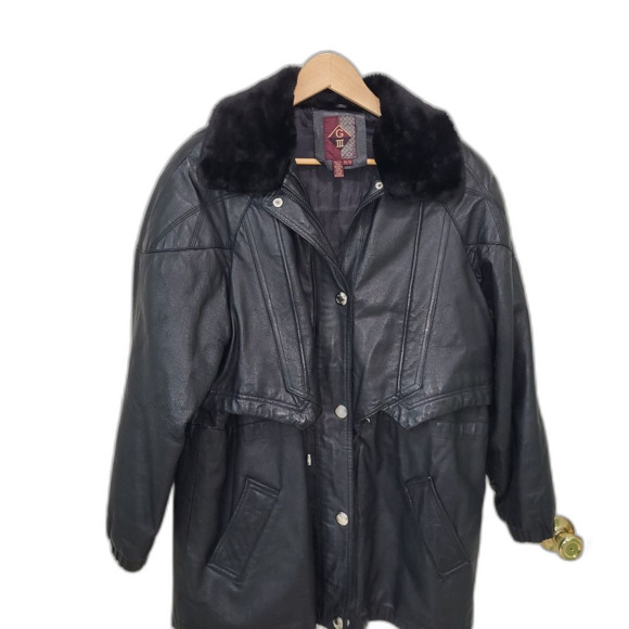 Black Leather Jacket with Faux Fur Collar - Picture 1 of 6